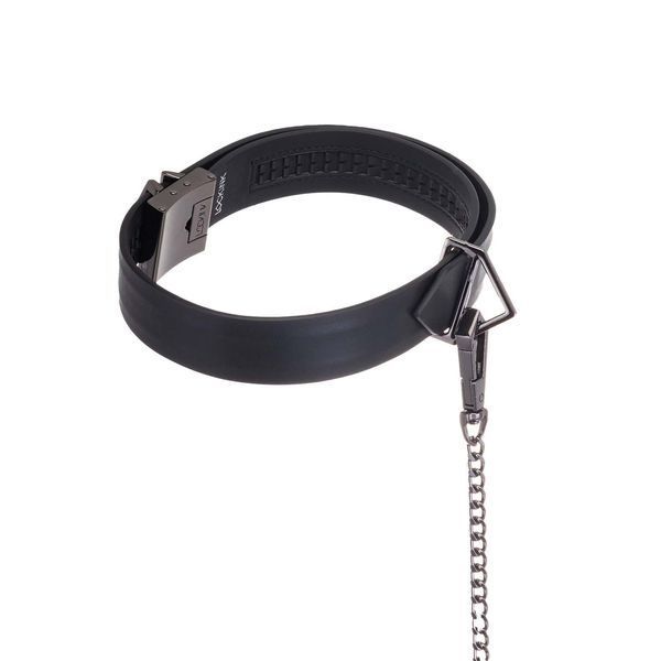 Нашийник з повідцем LOCKINK Tied Collar with Leash Set, чорний, ланцюг зі шкіряною петлею та карабіном SX0829 фото