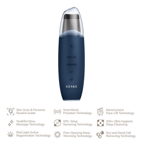 Мікрострумовий скрабер для шкіри та усунення чорних точок GESKE MicroCurrent Skin Scrubber&Blackhead Remover 9в1 midnight HB0144 фото