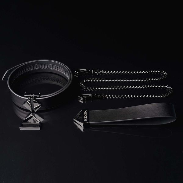 Нашийник з повідцем LOCKINK Tied Collar with Leash Set, чорний, ланцюг зі шкіряною петлею та карабіном SX0829 фото
