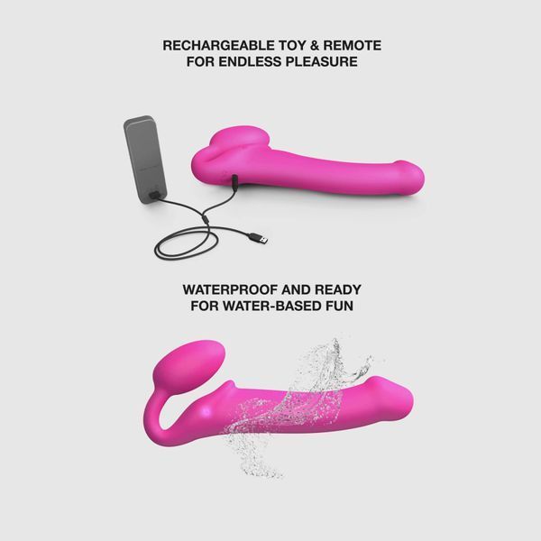 Безремінний страпон з вібрацією Strap-On-Me Vibrating Fuchsia L, діаметр 3,7см, пульт ДК, регульований SX2572 фото