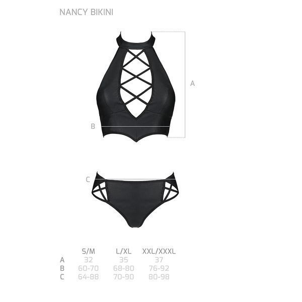 Комплект з еко-шкіри Passion NANCY BIKINI L/XL, black, бра та трусики з імітацією шнурівки SO5367 фото
