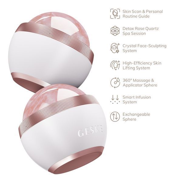 Кульковий масажер з рожевим кварцом GESKE SmartAppGuided Rose Quartz Depuffing Sphere 7in1 starlight HB0652 фото