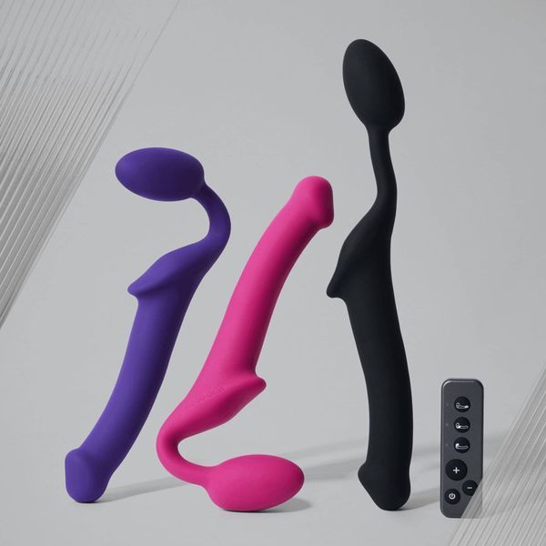 Безремінний страпон з вібрацією Strap-On-Me Vibrating Fuchsia L, діаметр 3,7см, пульт ДК, регульований SX2572 фото