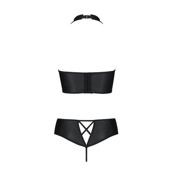 Комплект з еко-шкіри Passion NANCY BIKINI L/XL, black, бра та трусики з імітацією шнурівки SO5367 фото