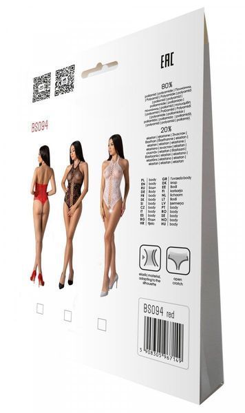 Бодістокінг з імітацією корсетної шнурівки Passion BS094 One Size, red, квітковий візерунок, з досту SO8924 фото