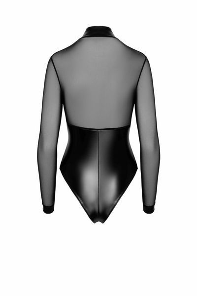 Боді Noir Handmade F321 Edge, M, низ під латекс, верх сітка, блискавка на все тіло, декор кільця SX0358 фото