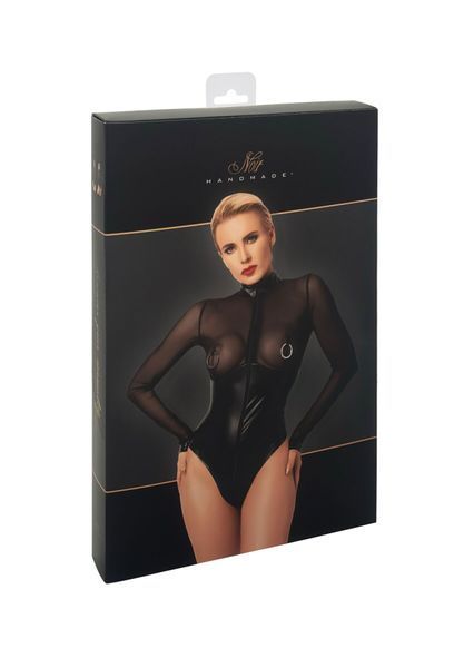 Боді Noir Handmade F321 Edge, M, низ під латекс, верх сітка, блискавка на все тіло, декор кільця SX0358 фото
