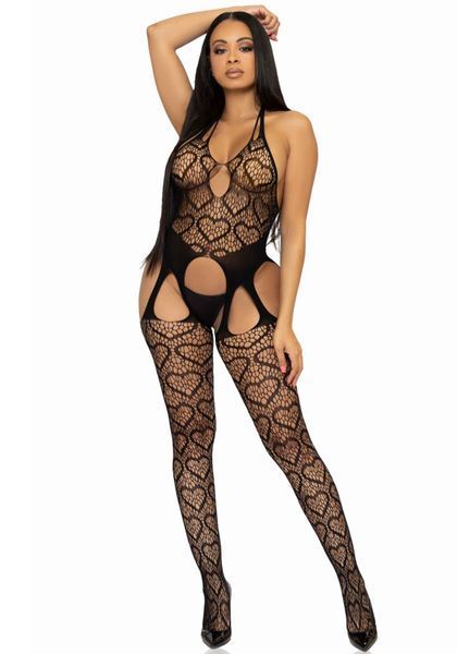 Бодістокінг з відкритим доступом Leg Avenue Net suspender bodystocking One size Black, мереживо SO8586 фото