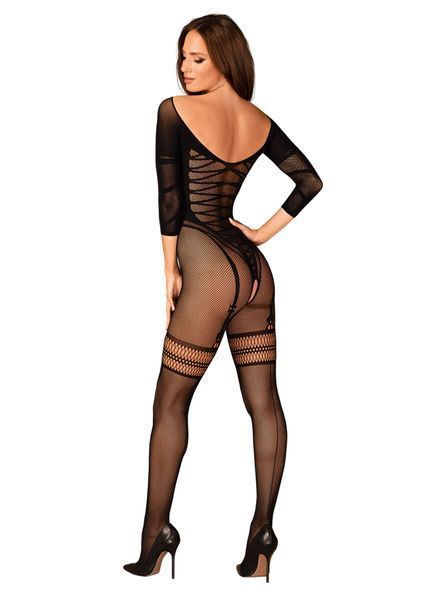 Сітчастий бодістокінг з імітацією підв&rsquo;язок Obsessive Bodystocking G329 S/M/L, black, з доступом SO7693 фото