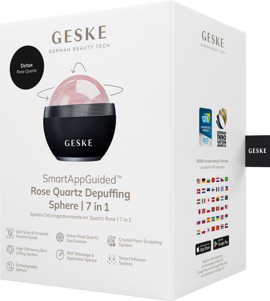 Кульковий масажер з рожевим кварцом GESKE SmartAppGuided Rose Quartz Depuffing Sphere 7in1 black HB0653 фото