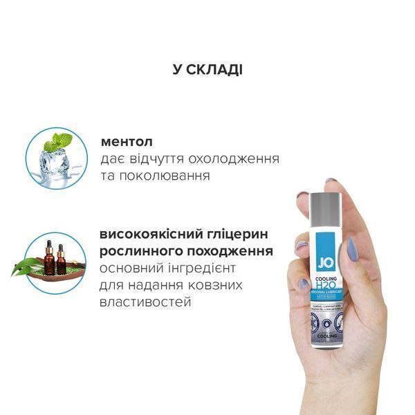 Охолоджувальна змазка на водній основі JO H2O COOLING (60 мл) з ментолом, рослинний гліцерин SO1680 фото