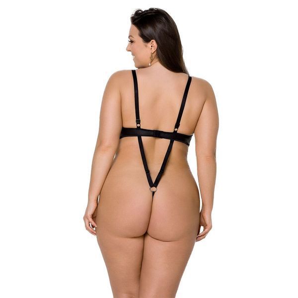 Боді з екошкіри Passion CELINE BODY 4XL/5XL black, з доступом, відкритий SO7059 фото