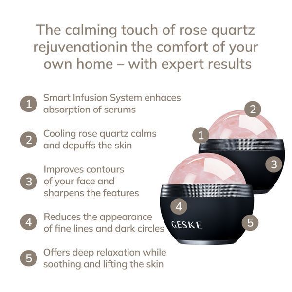 Кульковий масажер з рожевим кварцом GESKE SmartAppGuided Rose Quartz Depuffing Sphere 7in1 black HB0653 фото