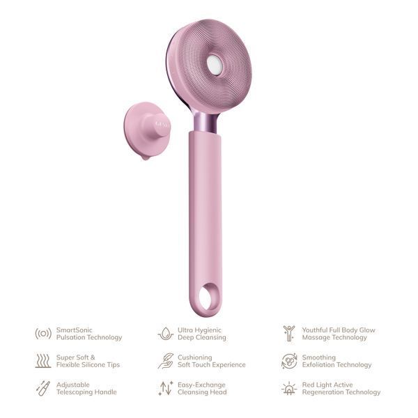 Звукова світлодіодна щітка для всього тіла GESKE Sonic LED Full-Body Brush&Intensive Exfoliator 9в1 pink HB0390 фото