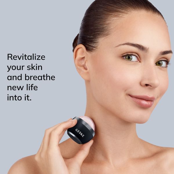 Кульковий масажер з рожевим кварцом GESKE SmartAppGuided Rose Quartz Depuffing Sphere 7in1 black HB0653 фото