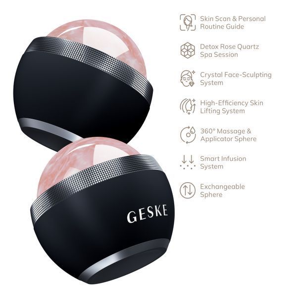 Кульковий масажер з рожевим кварцом GESKE SmartAppGuided Rose Quartz Depuffing Sphere 7in1 black HB0653 фото