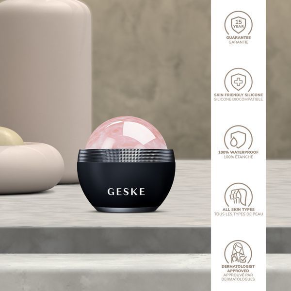 Кульковий масажер з рожевим кварцом GESKE SmartAppGuided Rose Quartz Depuffing Sphere 7in1 black HB0653 фото