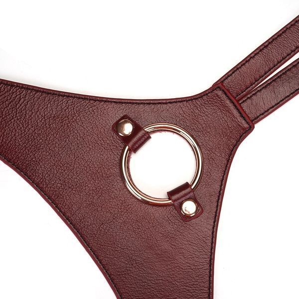 Шкіряні трусики для страпона Liebe Seele Wine Red Strap on Harness, універсальний розмір SO9464 фото