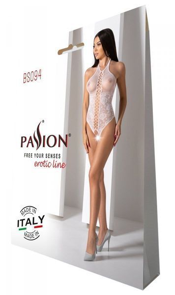 Бодістокінг з імітацією корсетної шнурівки Passion BS094 One Size, white, квітковий візерунок, з дос SO8925 фото