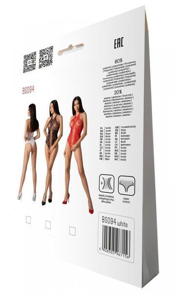 Бодістокінг з імітацією корсетної шнурівки Passion BS094 One Size, white, квітковий візерунок, з дос SO8925 фото