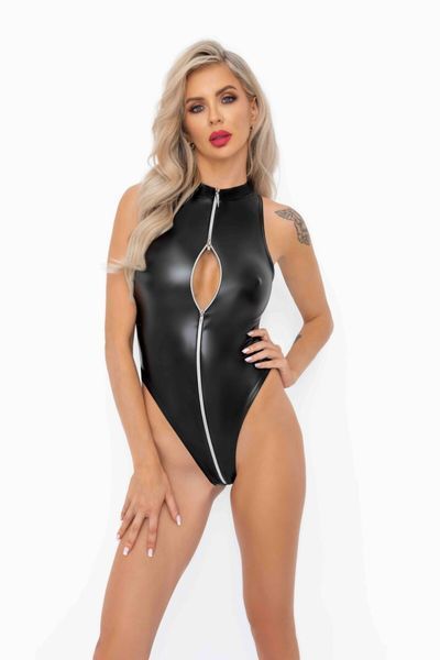Боді з мокрим ефектом Noir Handmade F294 Powerwetlook bodysuit with front zipper, L SX0197 фото