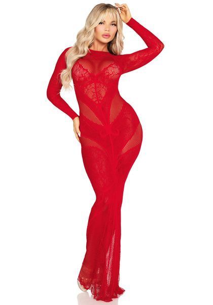 Сукня Leg Avenue Lace and Net Bodycon Gown One Size, Red SX1738 фото