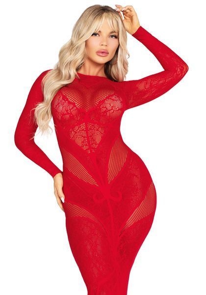 Сукня Leg Avenue Lace and Net Bodycon Gown One Size, Red SX1738 фото
