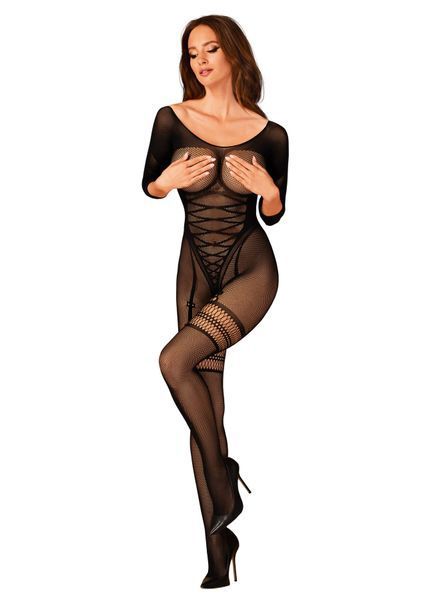 Сітчастий бодістокінг з імітацією підв&rsquo;язок Obsessive Bodystocking G329 XL/XXL, black, з доступом SO7694 фото