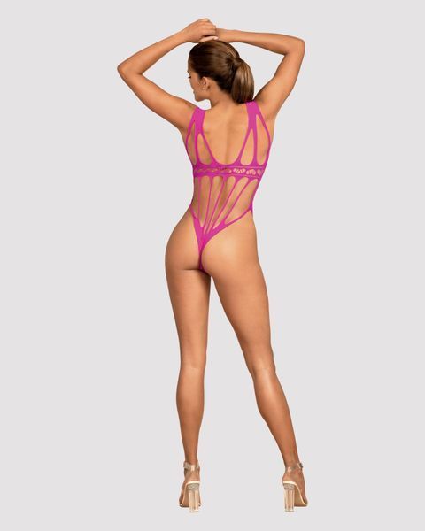 Сітчастий бодістокінг із поздовжніми вирізами Obsessive B121 teddy S/M/L, рожевий SO7209 фото
