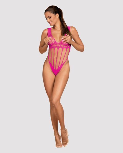 Сітчастий бодістокінг із поздовжніми вирізами Obsessive B121 teddy S/M/L, рожевий SO7209 фото