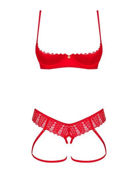 Комплект Obsessive Ingridia 2-pcs crotchless set XL/2XL, червоний, з доступом, відкриті груди SO9033 фото