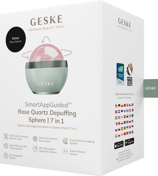 Кульковий масажер з рожевим кварцом GESKE SmartAppGuided Rose Quartz Depuffing Sphere 7in1 green HB0654 фото