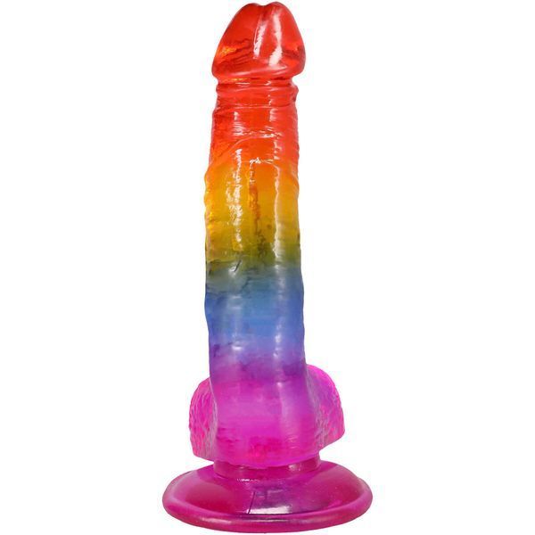 Фалоімітатор Doc Johnson Crystal Jellies - Realistic cock with balls 8.5 Inch - Rainbow SX4434 фото