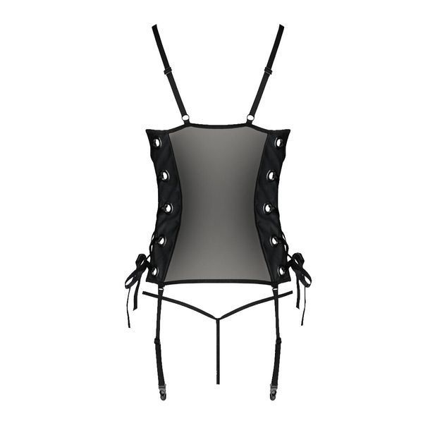 Сітчастий корсет з екошкіри Passion MALWIA CORSET 6XL/7XL black, з люверсами та знімними пажами SO7099 фото
