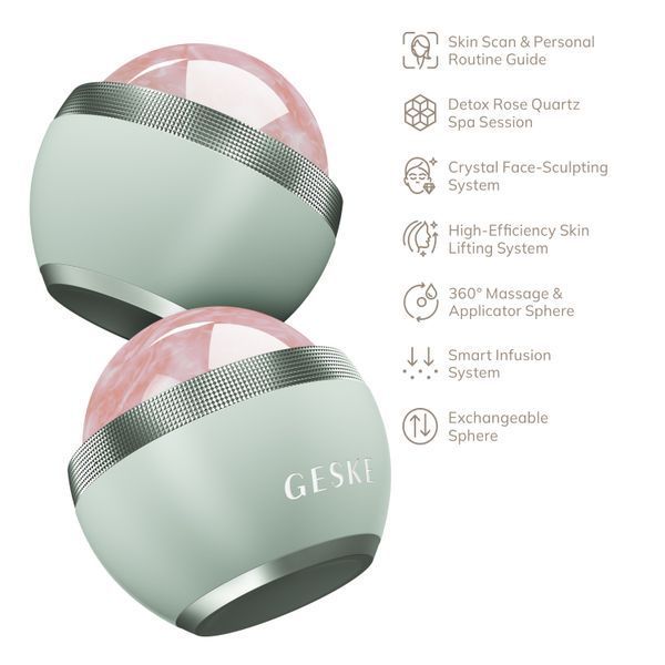 Кульковий масажер з рожевим кварцом GESKE SmartAppGuided Rose Quartz Depuffing Sphere 7in1 green HB0654 фото