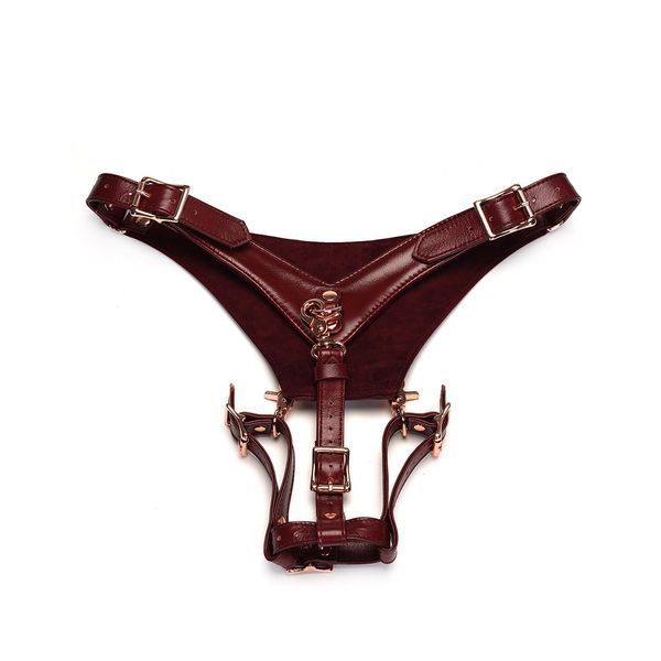 Шкіряні трусики для вібратора Liebe Seele Wine Red Forced Orgasm Strop, повністю регульовані SO9465 фото