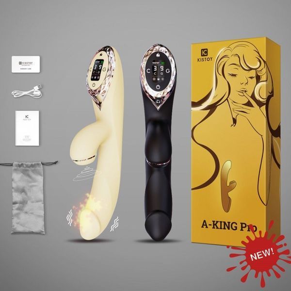 Вакуумний вібратор-кролик з підігрівом KISSTOY A-King Pro Yellow, з LED-екраном SO4081 фото