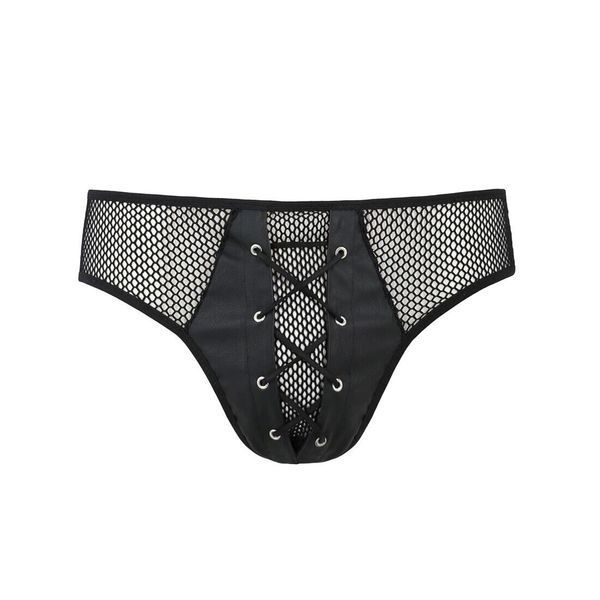 Чоловічі труси зі шнурівкою Passion 035 SLIP RICHARD XXL/XXXL Black, екошкіра, сітка SO7578 фото