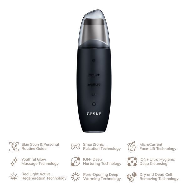Мікрострумовий скрабер для шкіри та усунення чорних точок GESKE MicroCurrent Skin Scrubber&Blackhead Remover 9в1 black HB0146 фото