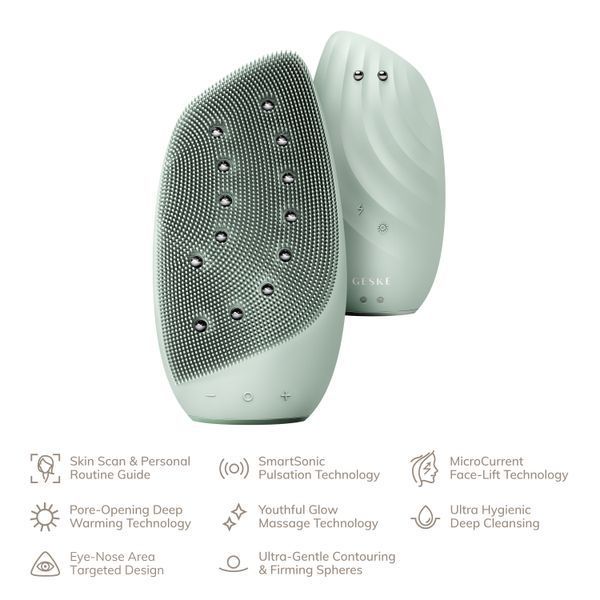 Очищувальна щітка для обличчя GESKE Sonic Thermo Facial Brush&Face-Lifter 8в1 green HB0096 фото