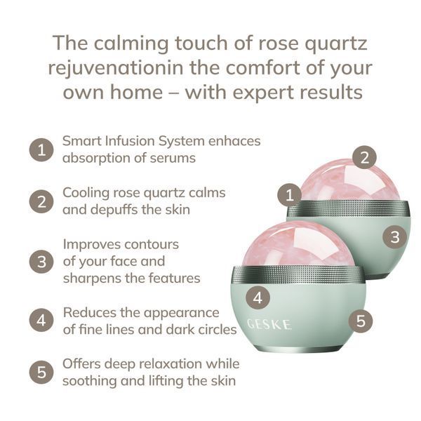 Кульковий масажер з рожевим кварцом GESKE SmartAppGuided Rose Quartz Depuffing Sphere 7in1 green HB0654 фото