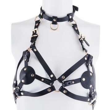 Портупея на грудь LOCKINK SEVANDA Queen Chest Harness with Removable Bra, чорна, зі знімними пестис SX0873 фото