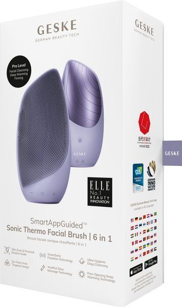 Електронна звукова термо щітка для обличчя GESKE Sonic Thermo Facial Brush 6в1 purple HB0079 фото