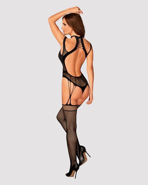 Ажурний бодістокінг з отворами Obsessive Bodystocking G327 black S/M/L, комбінезон, з доступом SO7248 фото