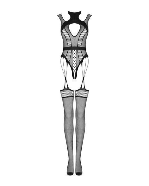Ажурний бодістокінг з отворами Obsessive Bodystocking G327 black S/M/L, комбінезон, з доступом SO7248 фото