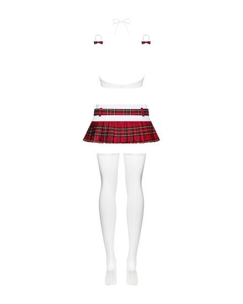 Еротичний костюм школярки з мініспідницею Obsessive Schooly 5pcs costume L/XL, біло-червоний, топ, с SO7305 фото