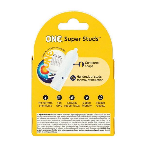 Презервативи ONE Super Studs 3 шт, картонна коробка (м'ята упаковка!!!) SX0782-R фото