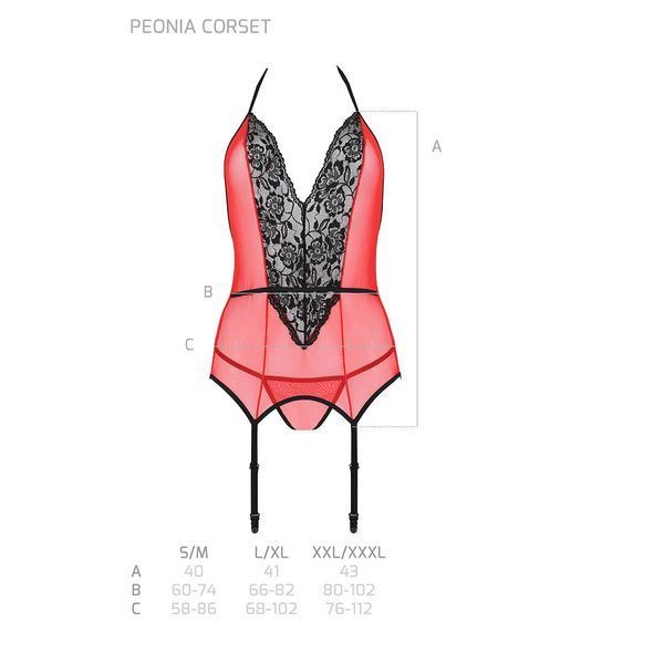 Корсет з пажами для панчіх Passion PEONIA CORSET XXL/XXXL red стрінги SO8465 фото