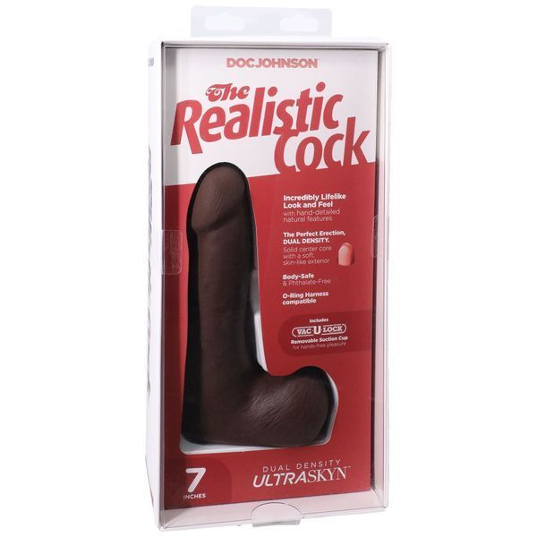 Фалоімітатор Doc Johnson The Realistic Cock ULTRASKYN - 7 Inch with Balls Chocolate SX4467 фото