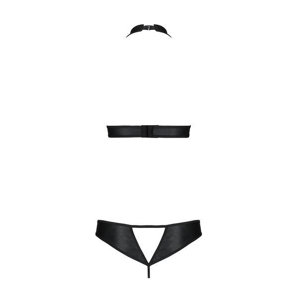Комплект, відкритий топ та трусики з екошкіри з люверсами Passion MALWIA SET with Open Bra S/M black SO5769 фото